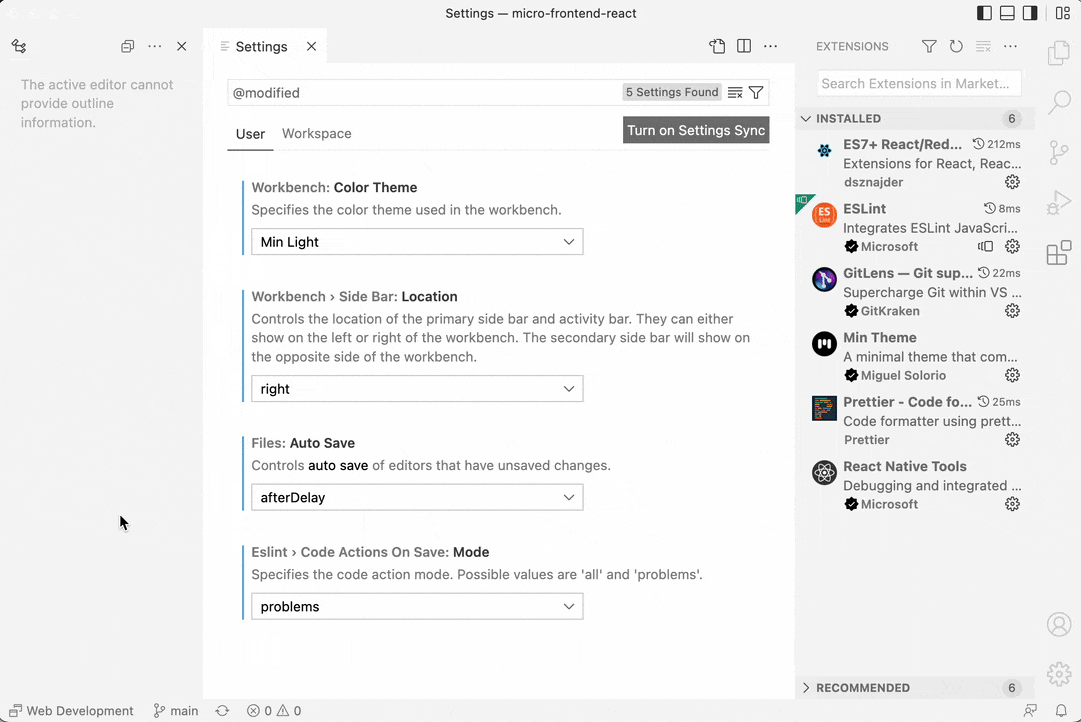 Switching Settings Profile
