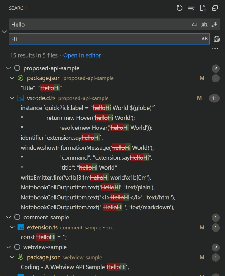 Search view multiple selection with exclude and accept actions