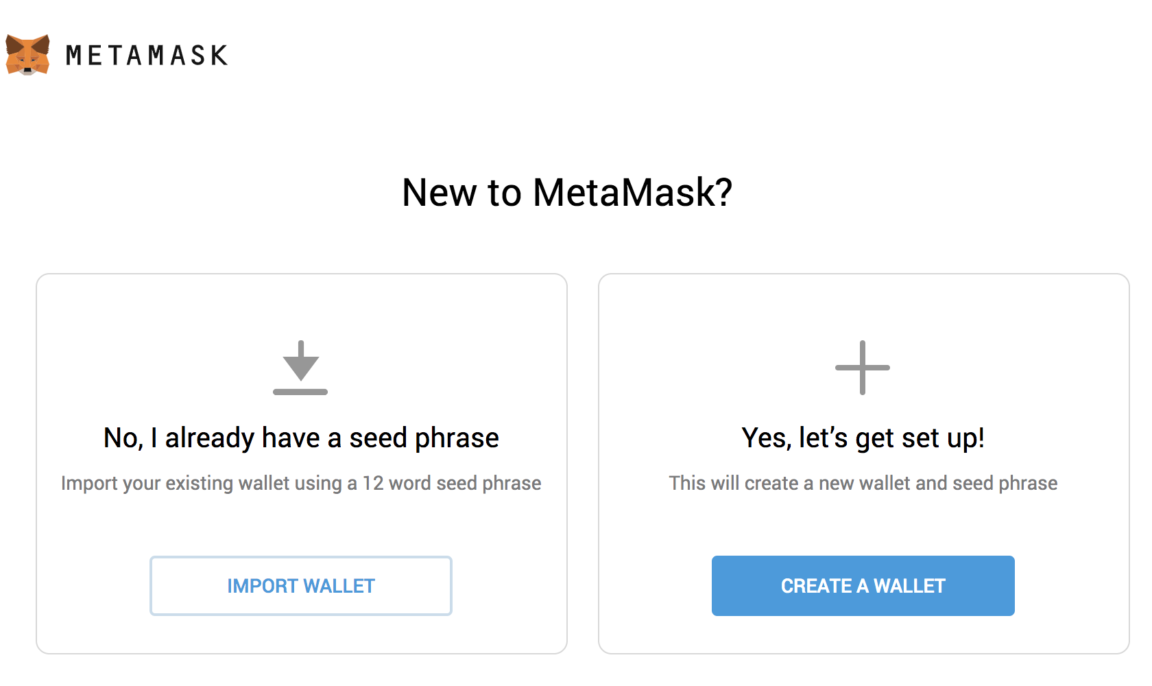 MetaMask initial screen Initial screen