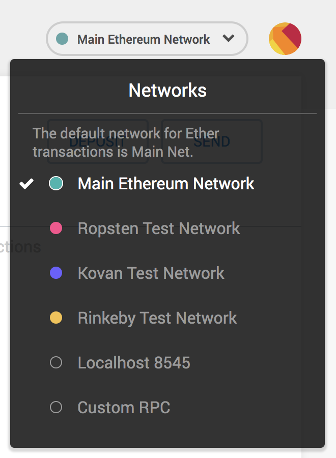 MetaMask network menu MetaMask network menu