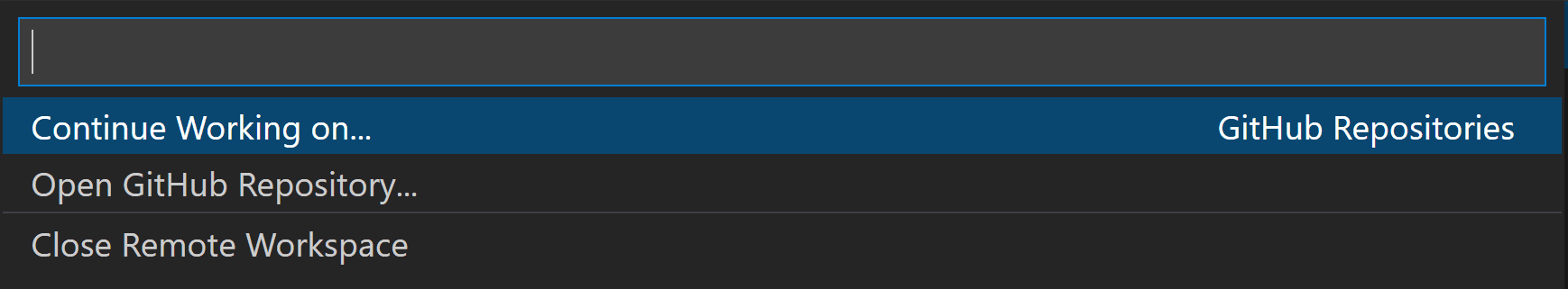 Continue Working On command in Remote dropdown