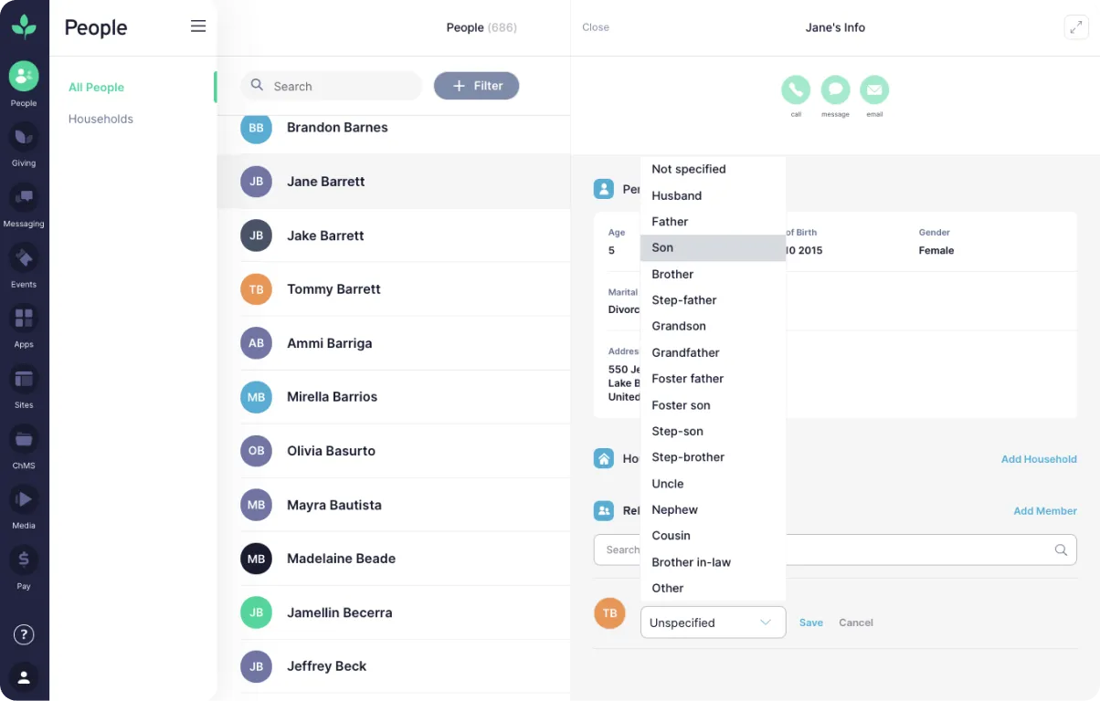 People Contact Relationship screen