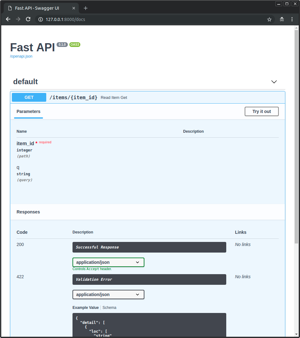 Interactive API docs provided by Swagger UI