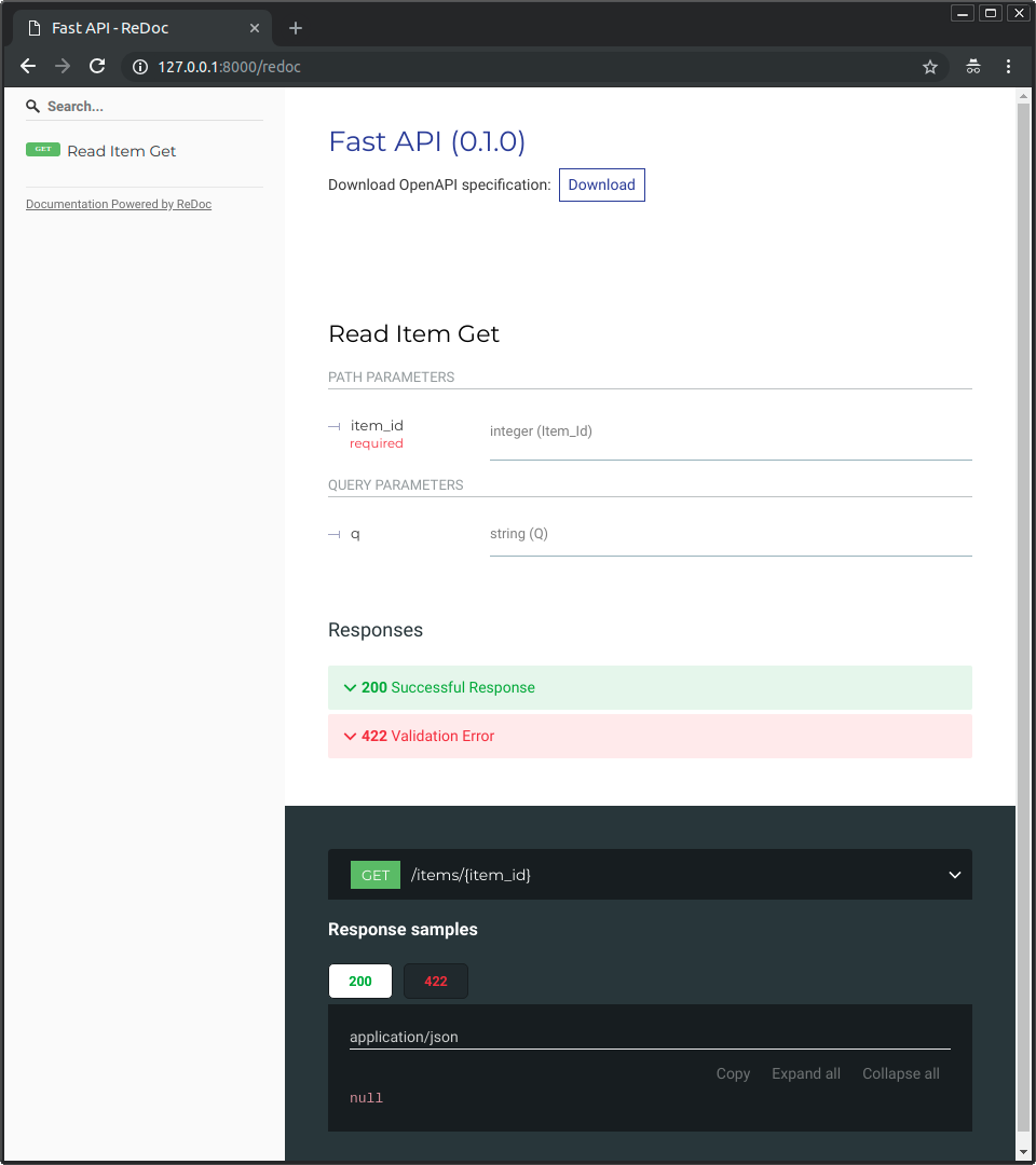 Interactive API docs provided by ReDoc