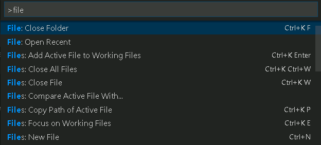 Keybindings for commands are displayed at the end of the command palette entry