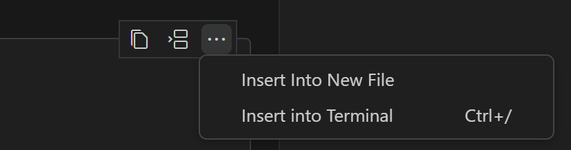 Copilot Chat code block with More Actions button expanded