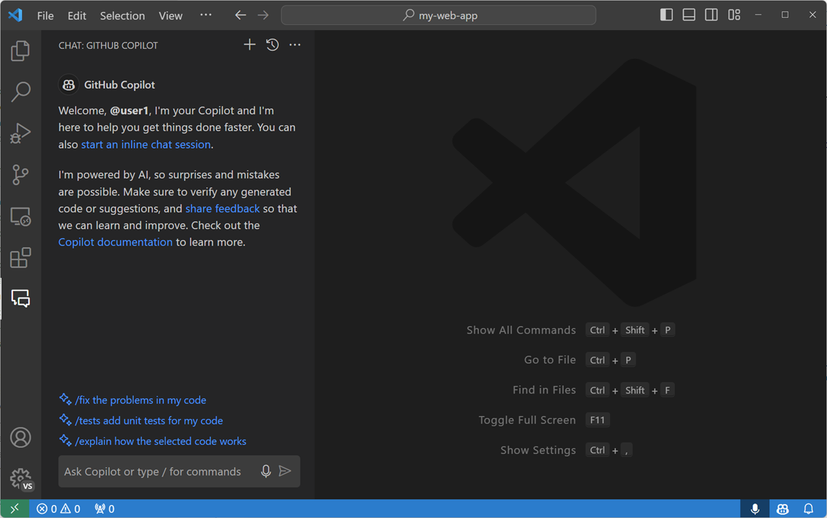 Copilot view in VS Code Activity Bar