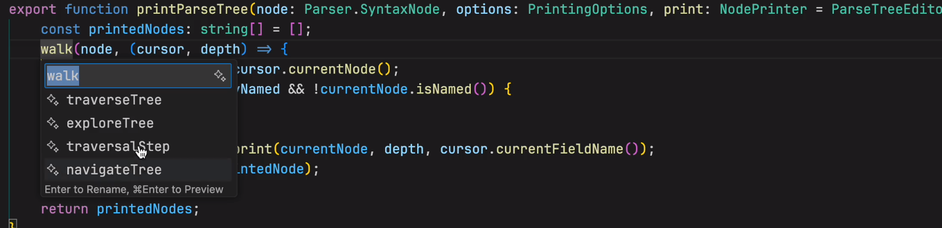 Inline chat suggesting a new name for a symbol in a Python file