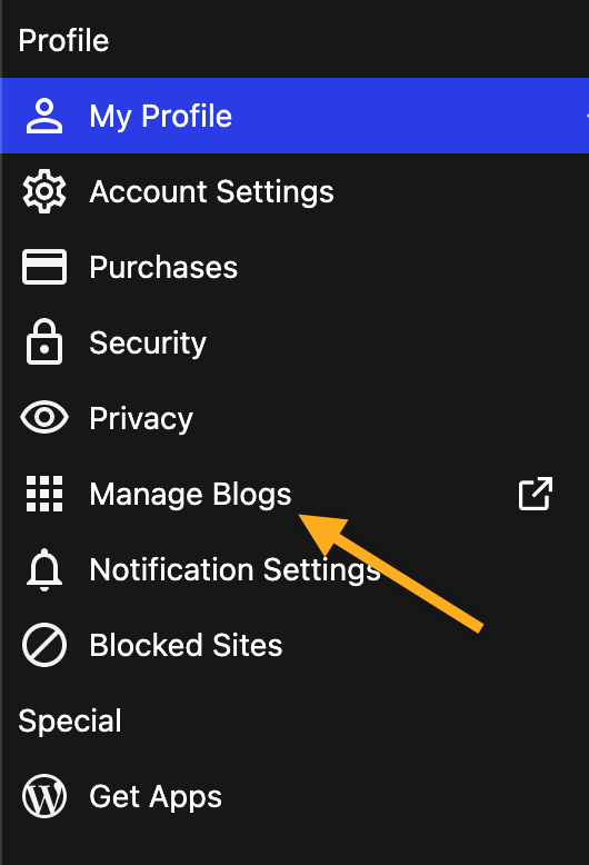 Manage Blocks section on the dashboard.