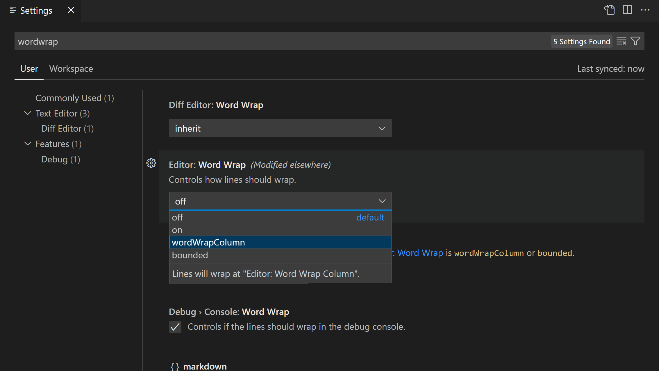 An example setting with a dropdown