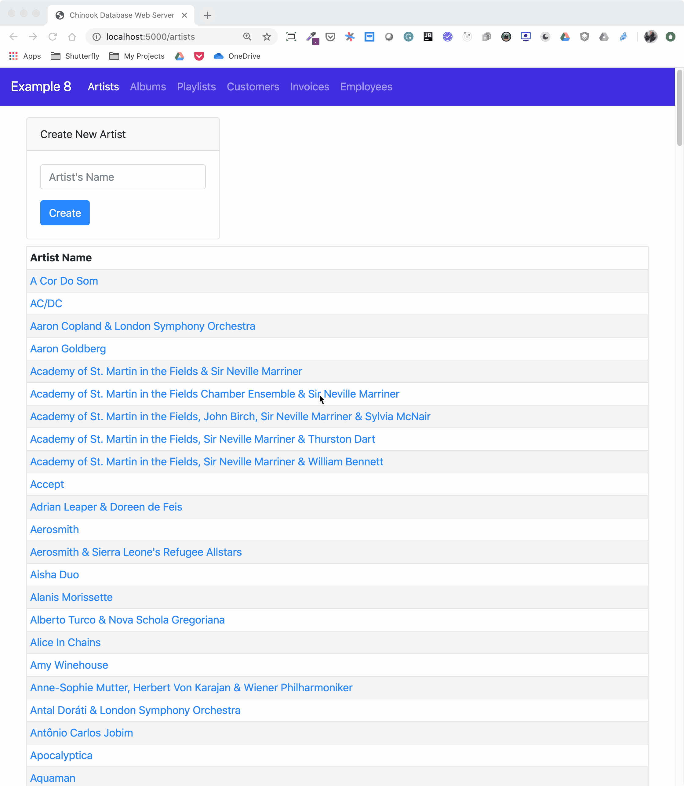 The chinook database web application in action as an animated GIF