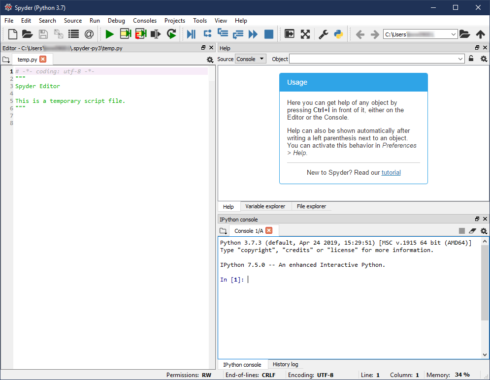 Spyder IDE's default view