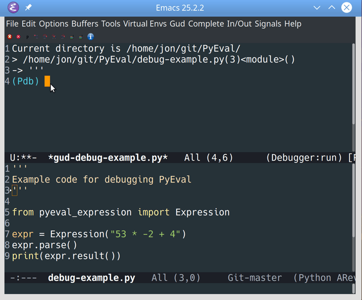 Stepping through Python code in Emacs