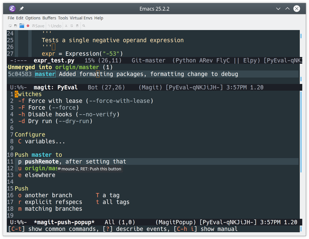 Pushing commits to a remote repo in Emacs