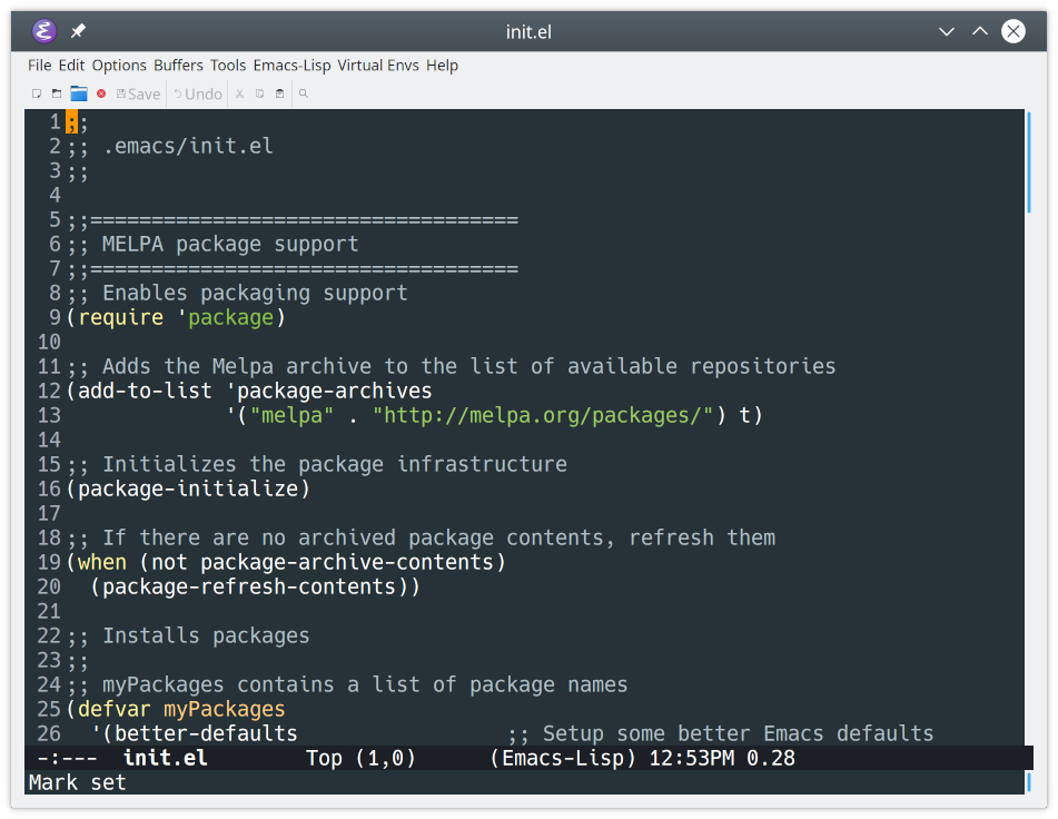 Emacs with the Material theme applied