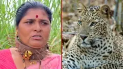 घाँटीमा काँडेदार पट्टी लगाएकी महिला र चितुवाको फाइल तस्बिर