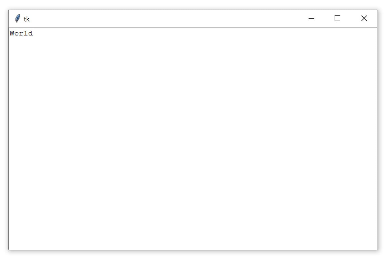 A Tkinter window containing a Text Box widget with the text "World"