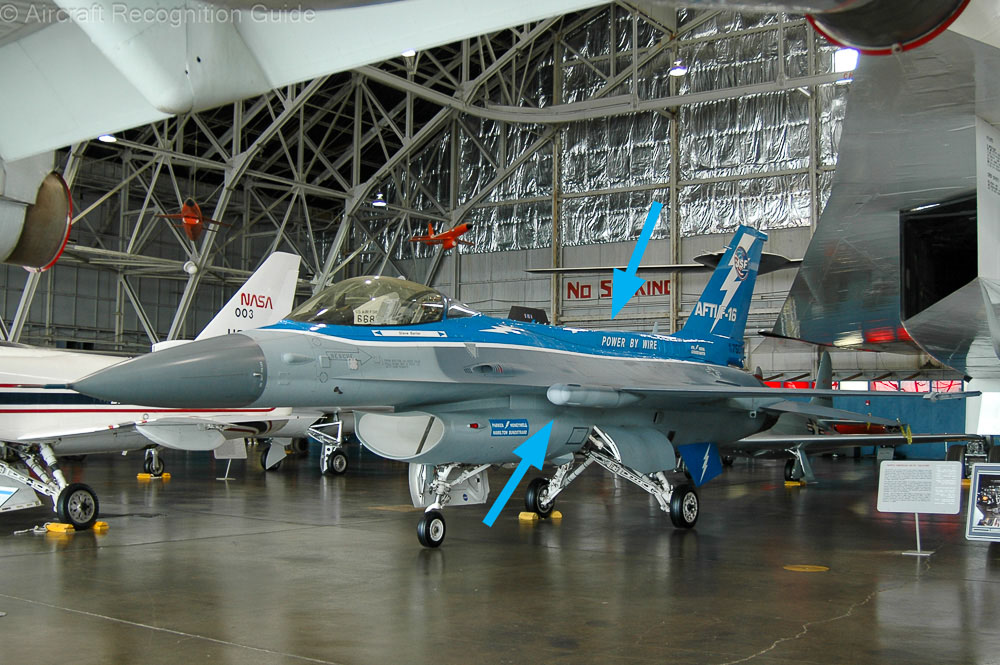 Here is the F-16 AFTI after it was retired. Still visible are the sensors in the wing's leading edge, and the bulge spine on top of the fuselage. Image