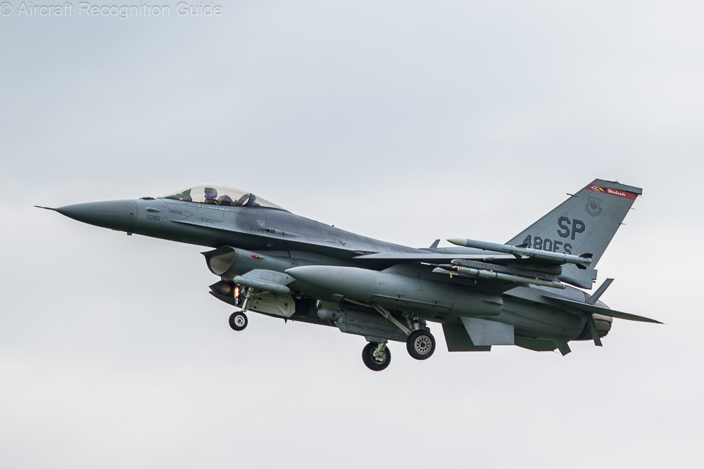 Unofficially designated F-16CJ in USAF service, this Block 50 F-16C has a sensor at the left chin pylon making it capable of firing anti-radar missiles. Image