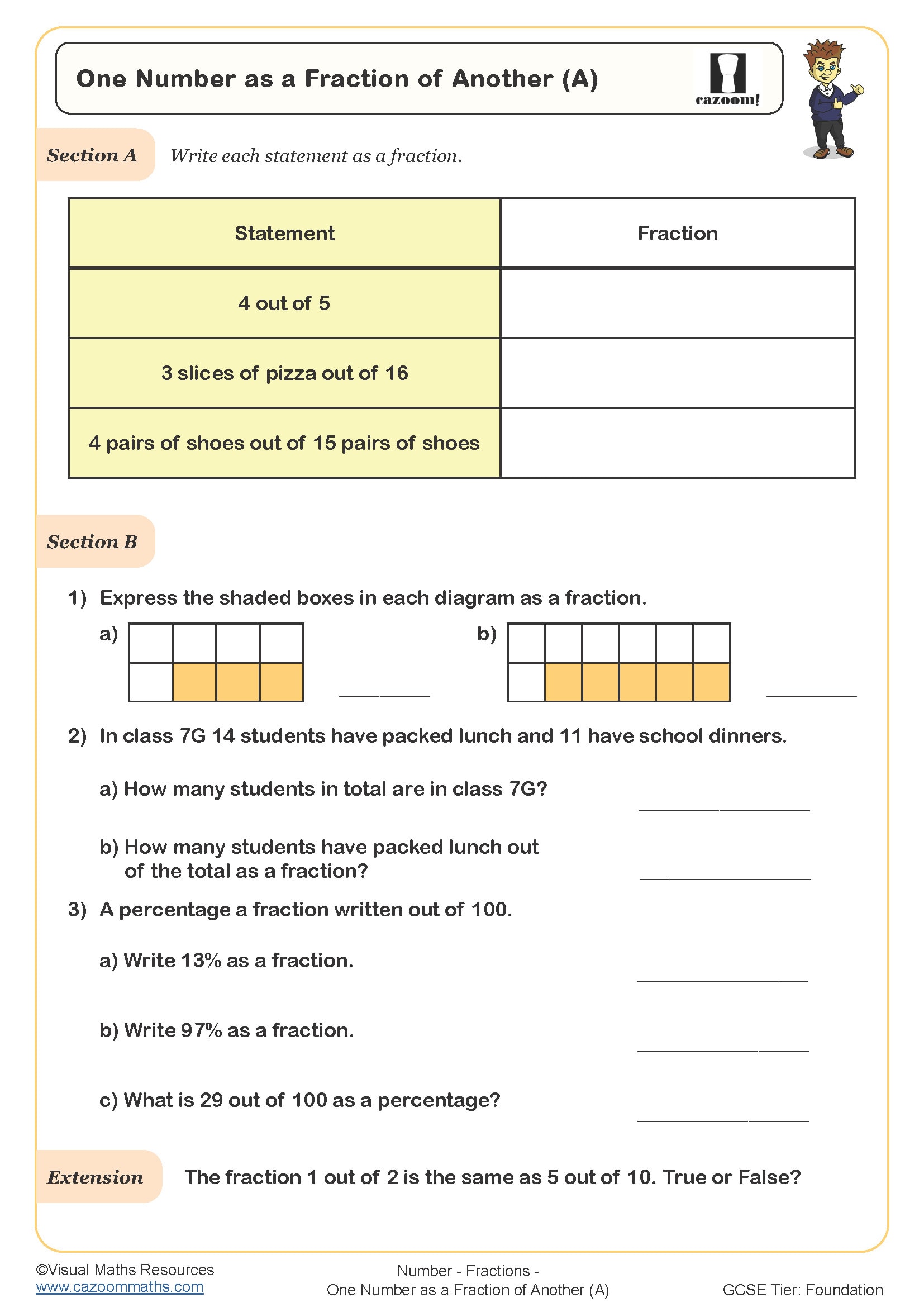 Preview of One Number as a Fraction of Another (A)