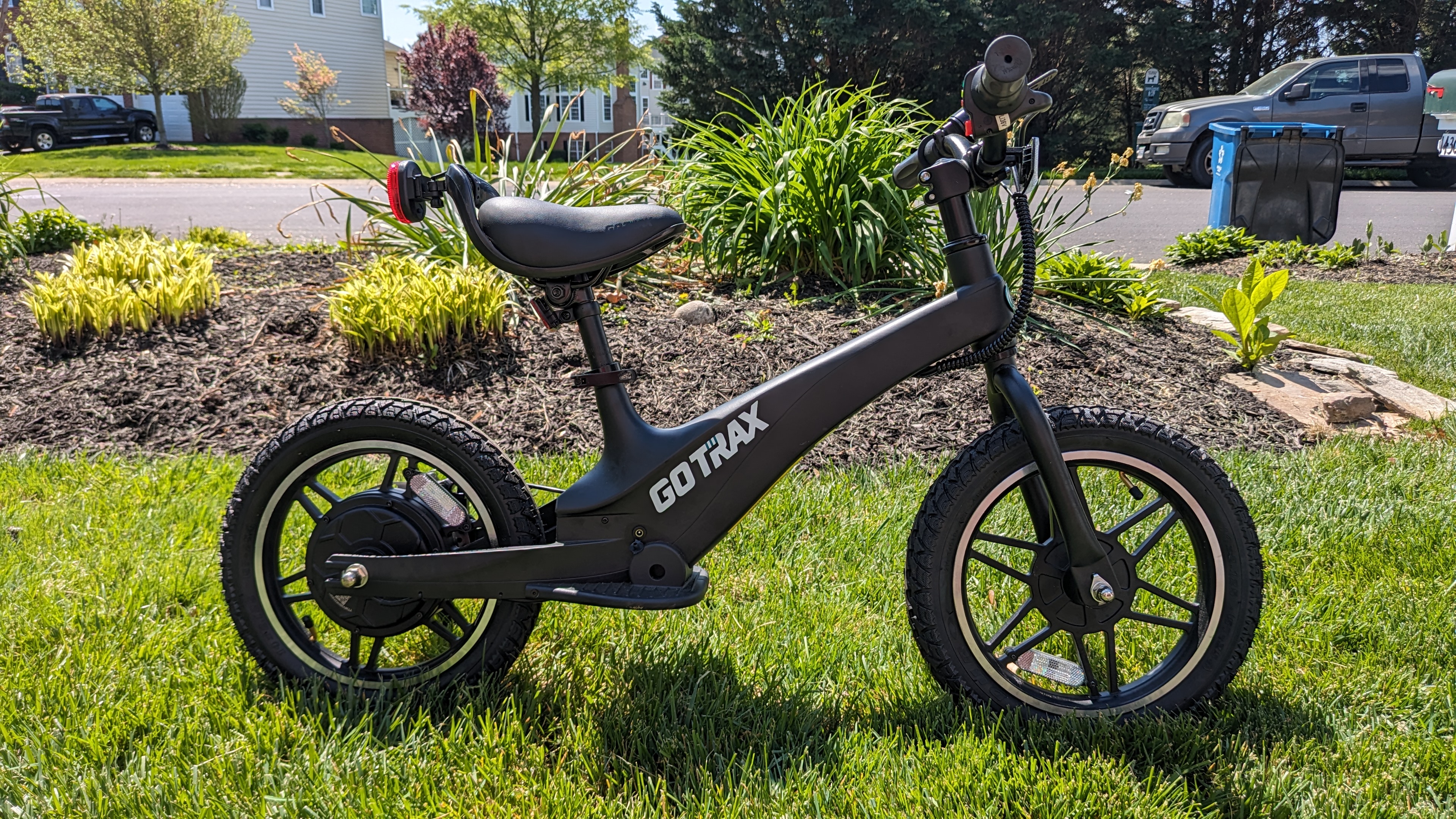 Balance bike on a lawn