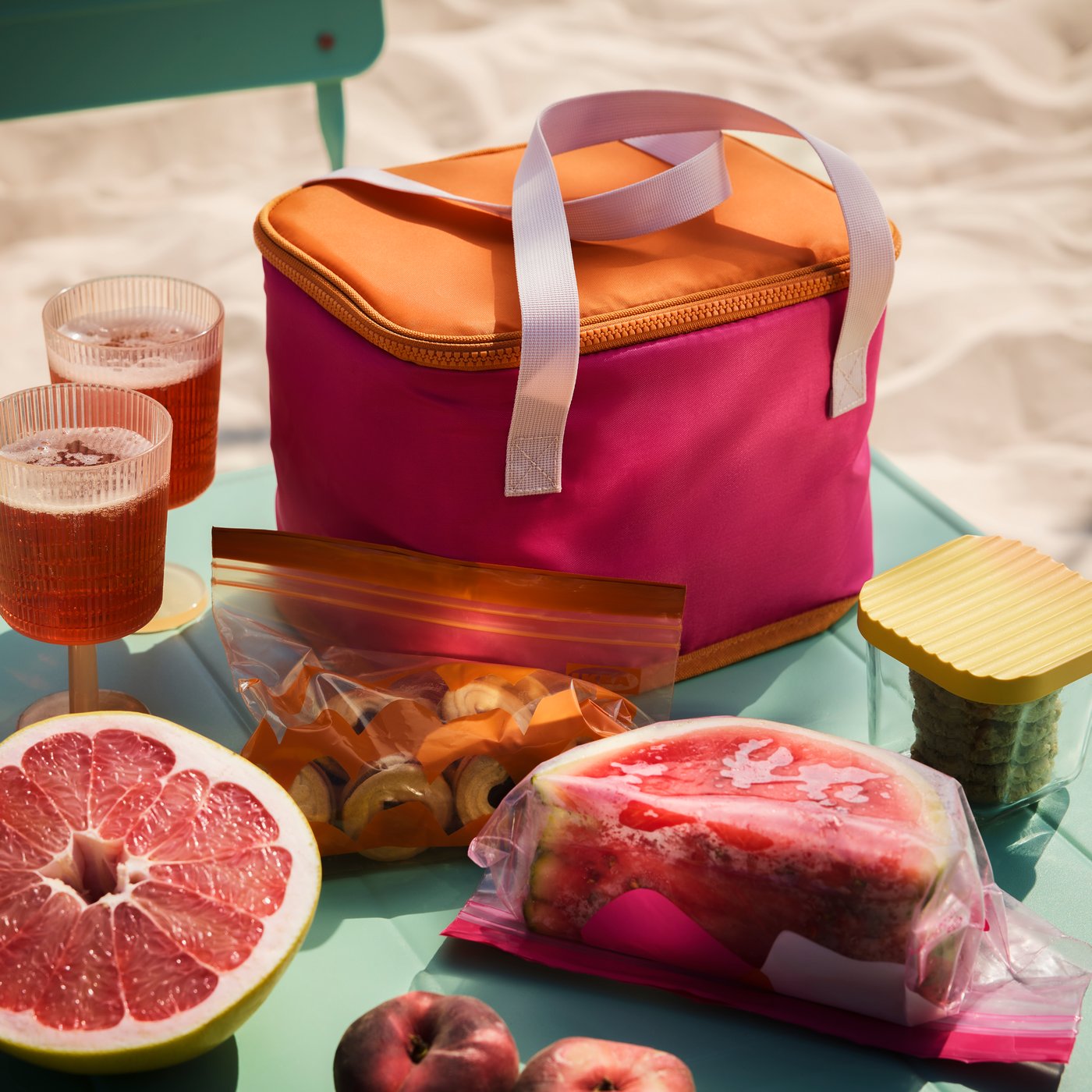 A pink/orange ISTAD resealable bag outside