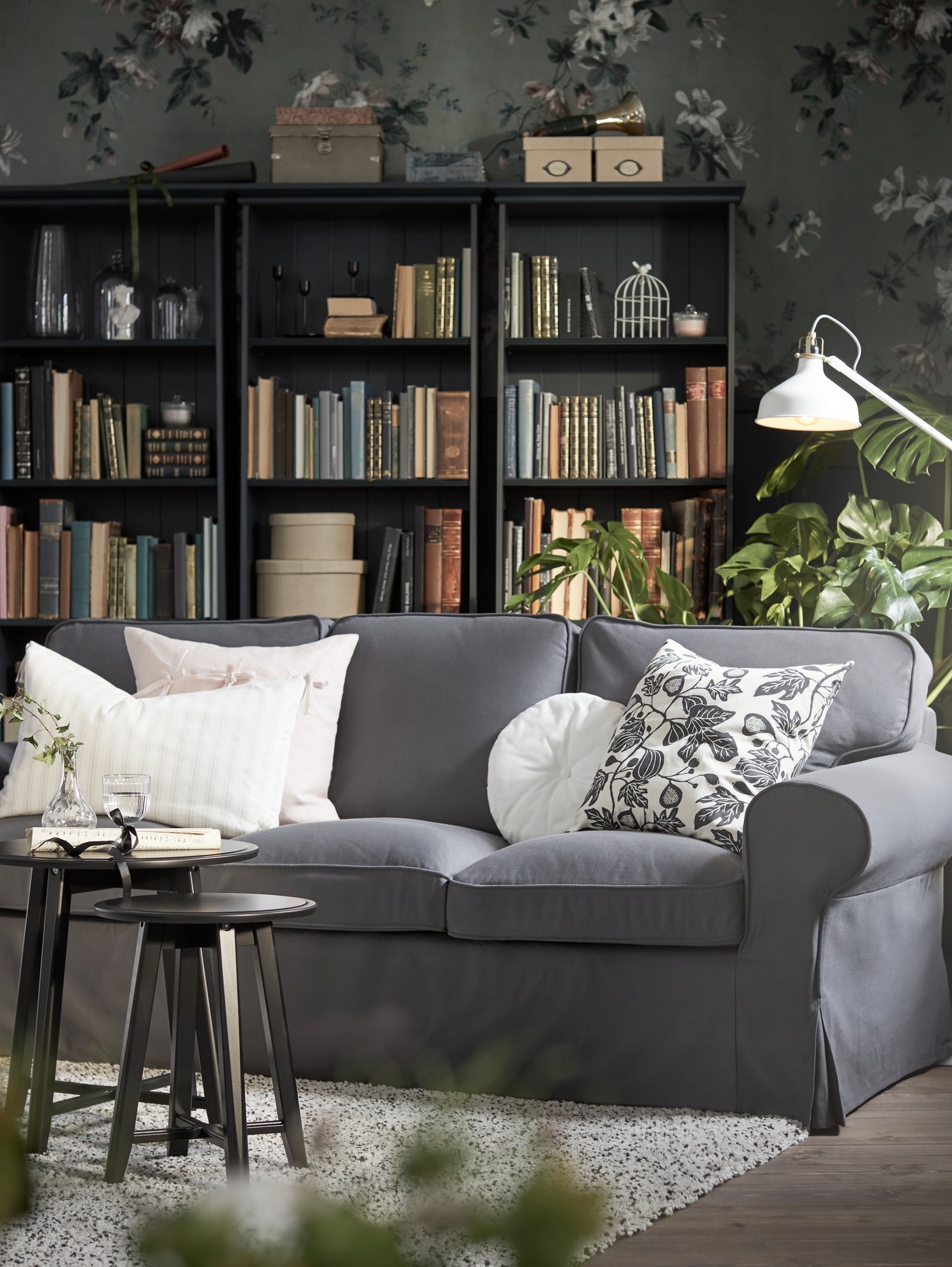 A Hallarp grey EKTORP 3-seat sofa in the living room