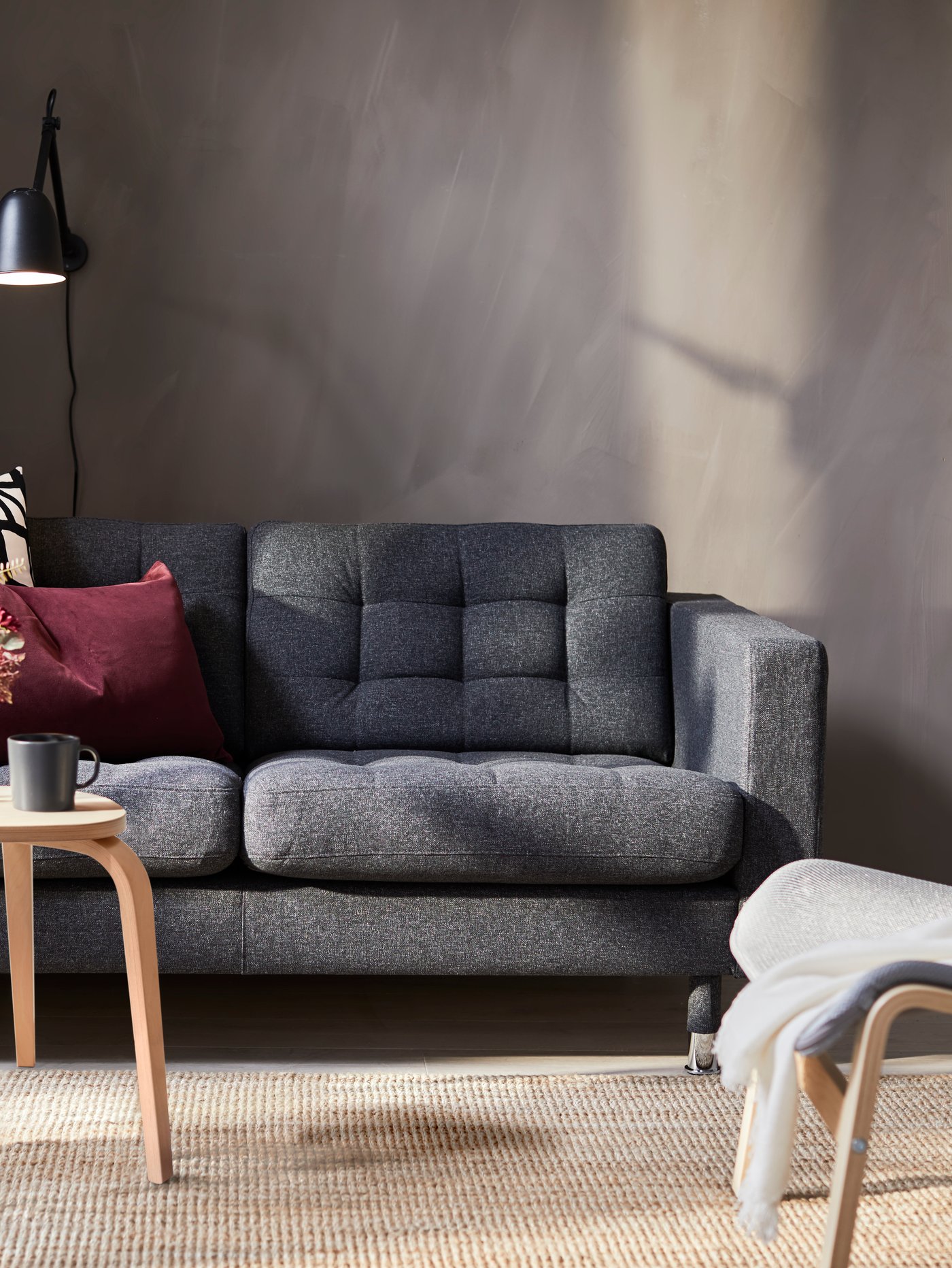 A birch KYRRE stool in the living room