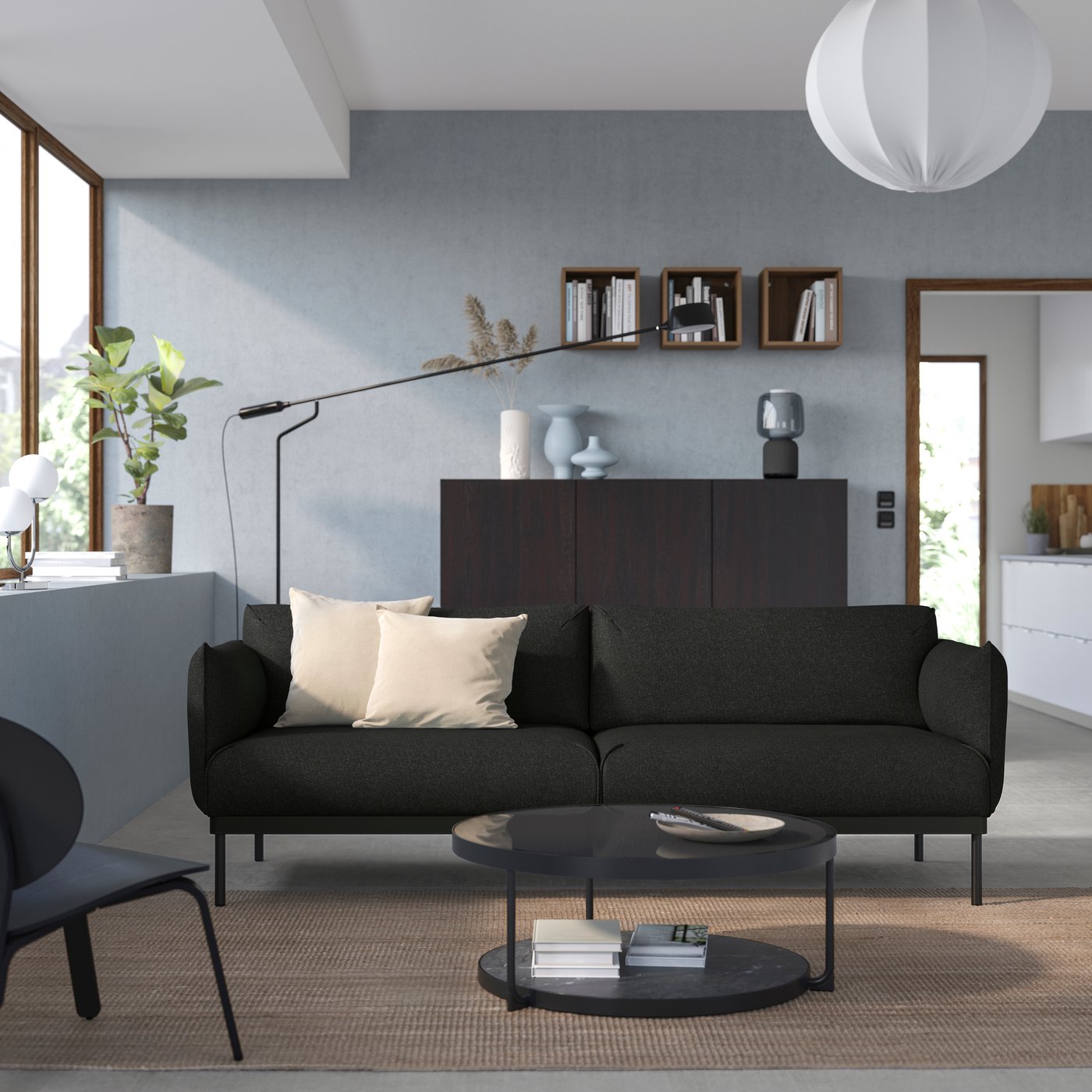 A Gunnared black/grey ÄPPLARYD 3-seat sofa