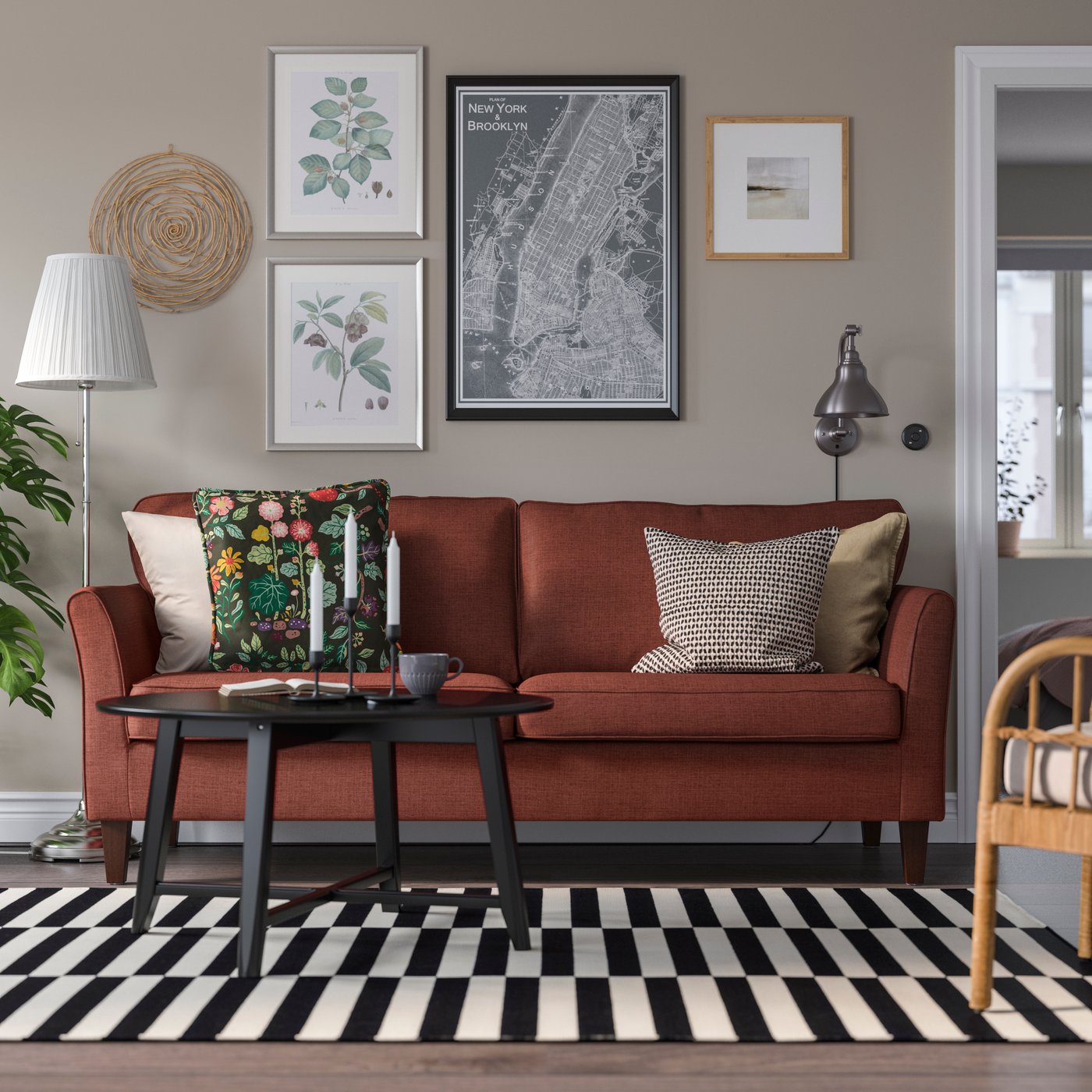 A Kilanda brown-red EKHOLMA 3-seat sofa