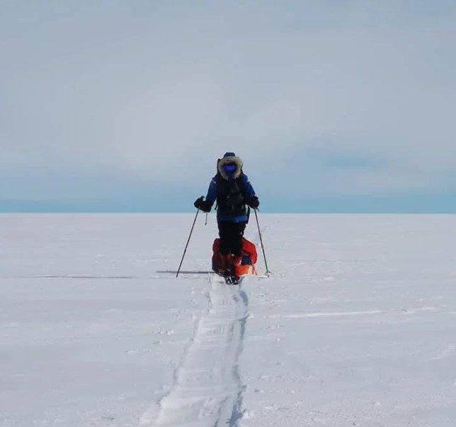 Polar explore Preet Chandri pulling a sled