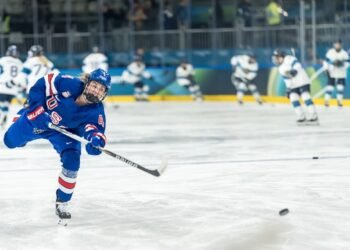 Ice Hockey Women’s Team USA warms up before its preliminary round Group B match against Finland at the Milano Ice Park in Rho, Milan, during the 2026 Milano–Cortina Winter Olympics. The United States defeated Finland 5–0. Photo: Walter Arce | Dreamstime.