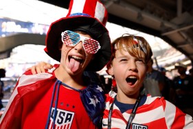 SUT-L-USA-World-Cup-001A Fans Owen and Colson Crowther attend the United States vs. Turkey FIFA World Cup 2026 match at Los Angeles Stadium on Thursday. (K.C. Alfred / The San Diego Union-Tribune)