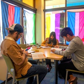 students working at a table