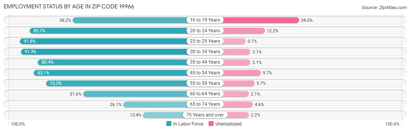 Employment Status by Age in Zip Code 19966