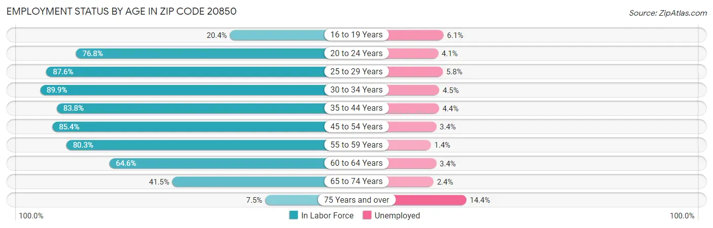 Employment Status by Age in Zip Code 20850