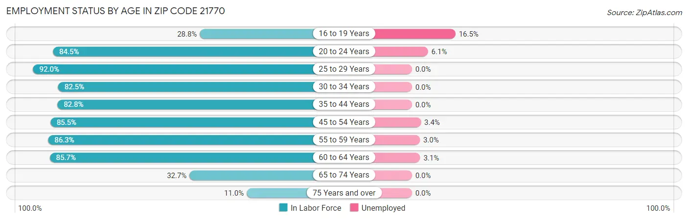 Employment Status by Age in Zip Code 21770