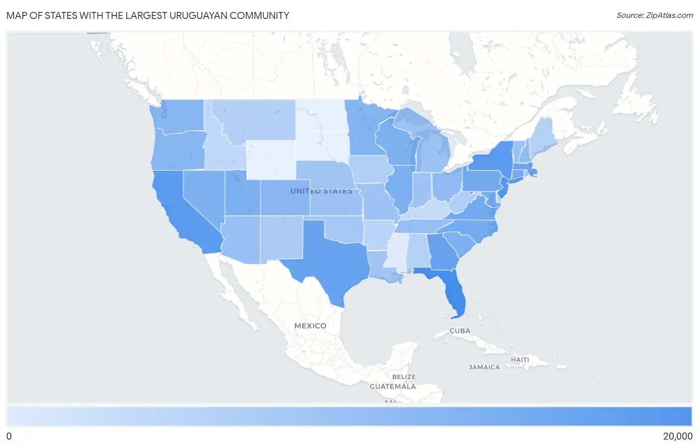 States with the Largest Uruguayan Community in the United States Map