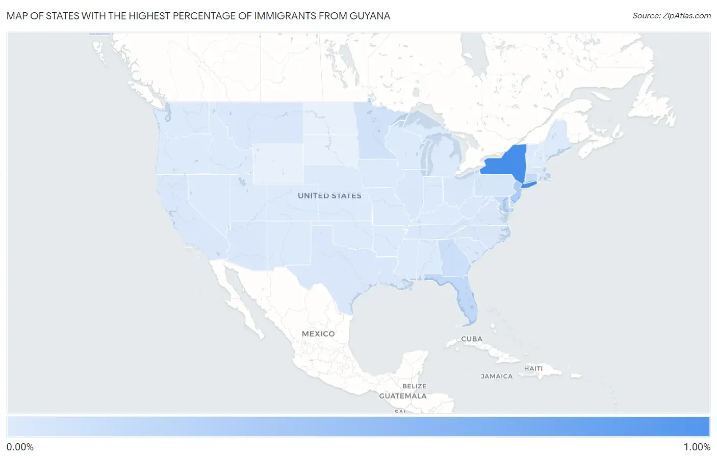 States with the Highest Percentage of Immigrants from Guyana in the United States Map