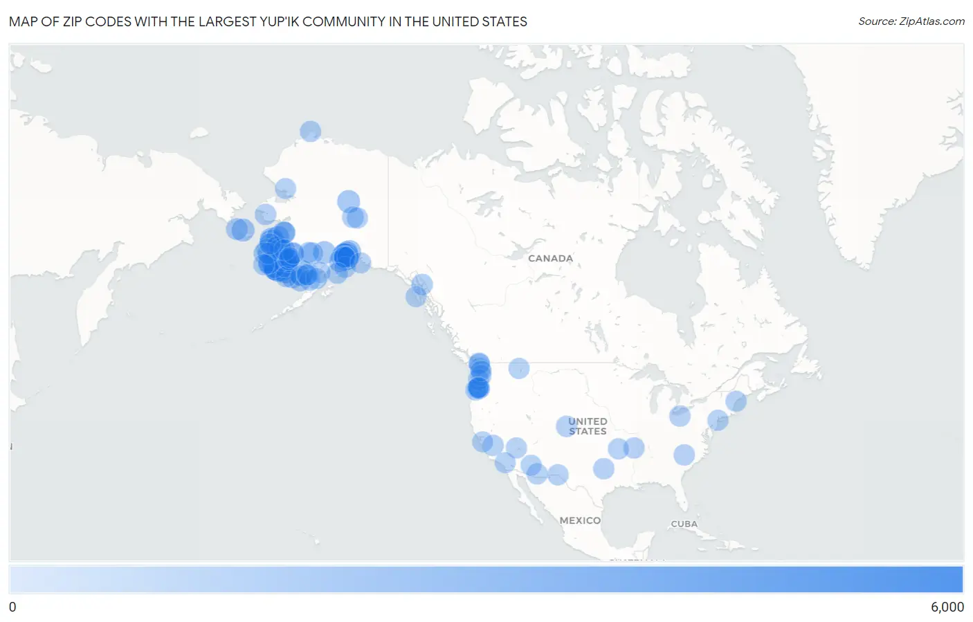 Zip Codes with the Largest Yup'ik Community in the United States Map