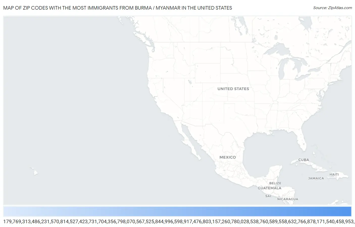 Zip Codes with the Most Immigrants from Burma / Myanmar in the United States Map
