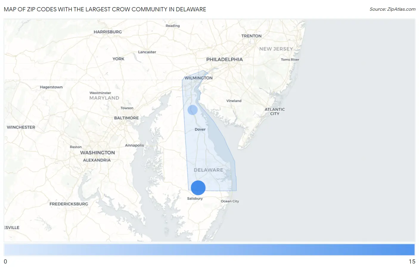 Zip Codes with the Largest Crow Community in Delaware Map